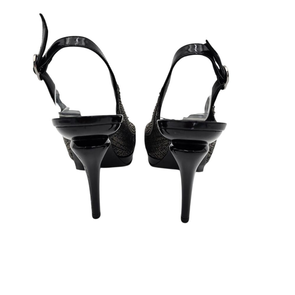 Chanel CC Slingback Chain Heel Pump Black Patent Vintage Gold Size 38.5 US 7.5 8 - Picture 9 of 15